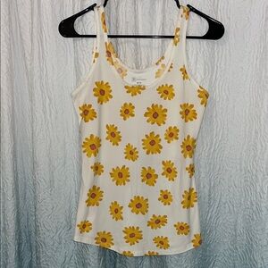 No Boundaries White Camisole with Yellow Floral Print